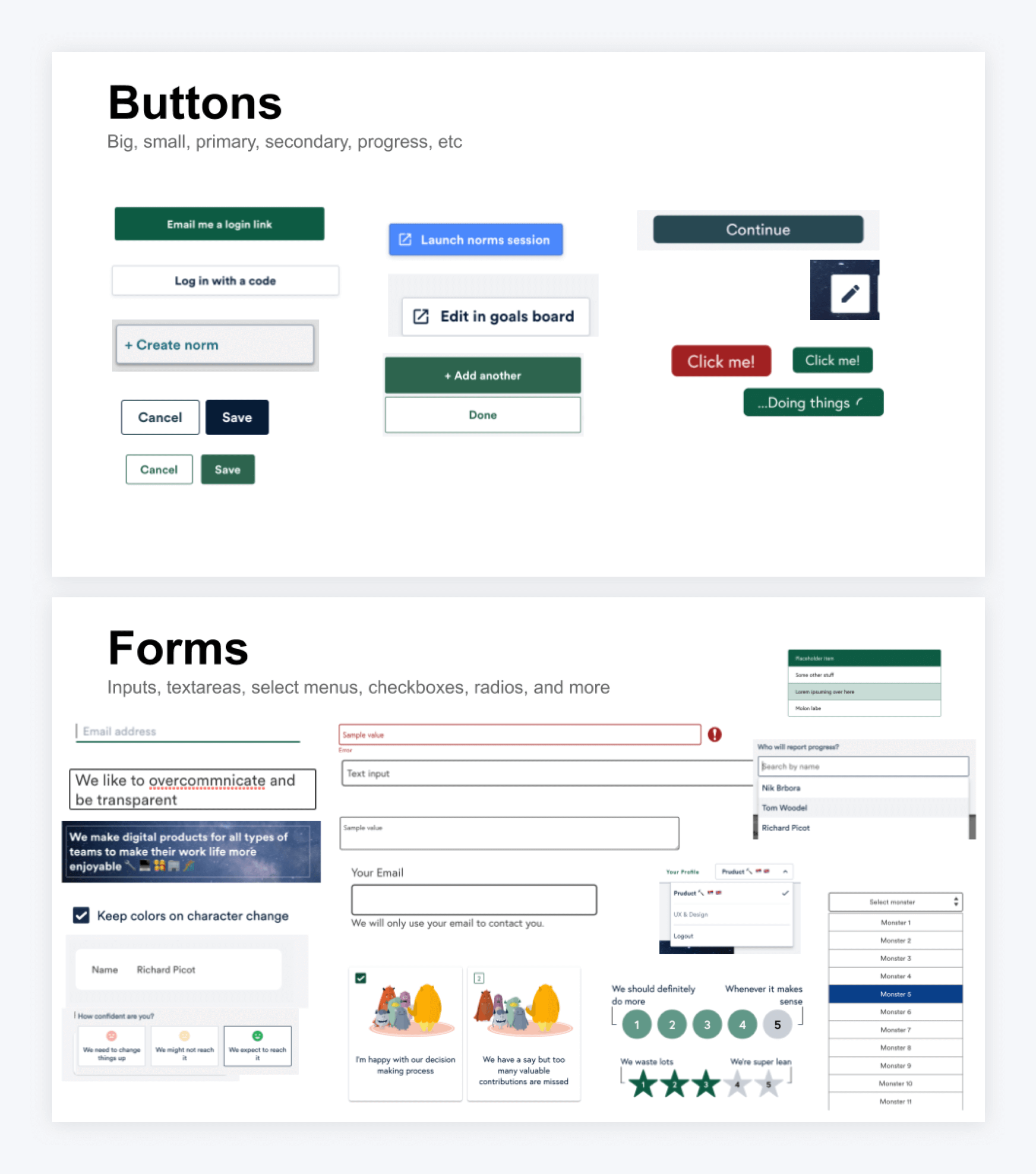 Variations of buttons and form elements