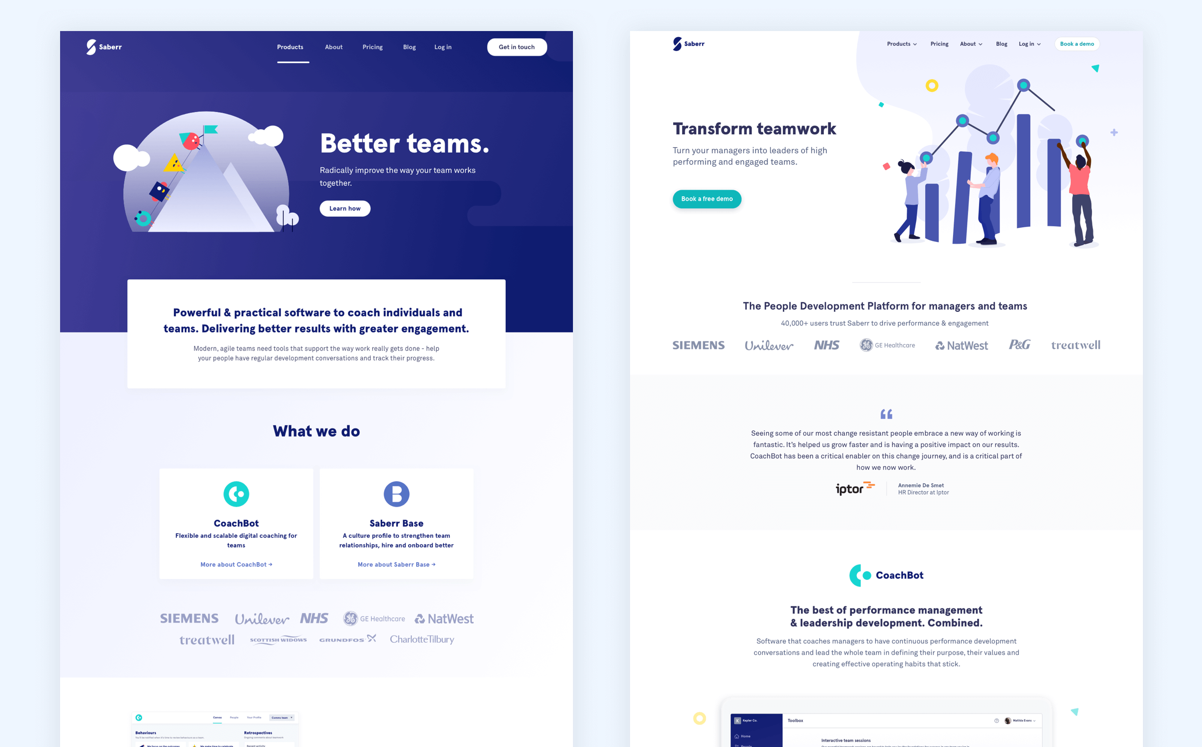Homepage before and after